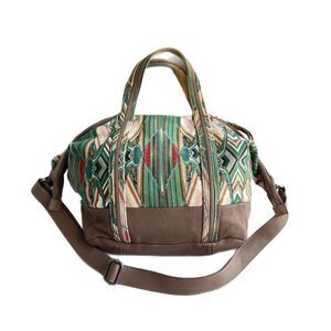 ISABELLA FIORE Large Ikat Print Shoulder Bag and Crossbody Strap Taupe Green